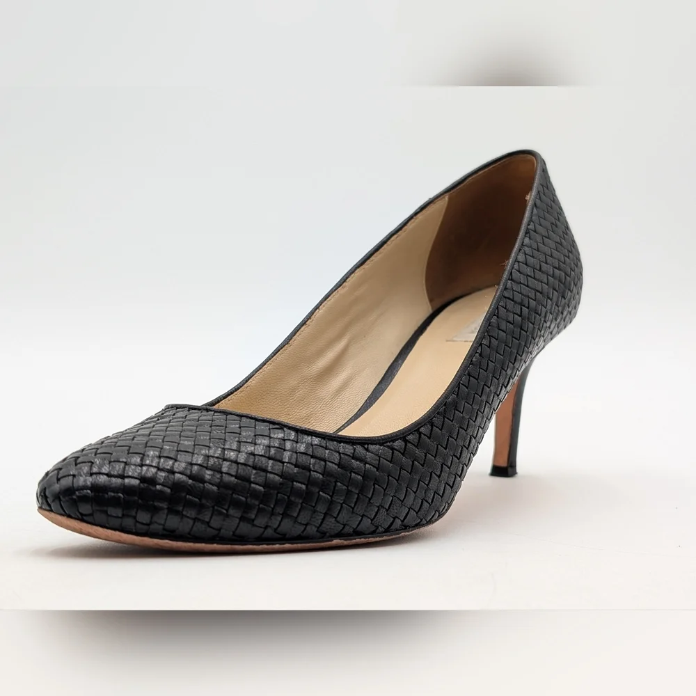 Cole Haan Grand.OS Women's Size 8B Woven Genuine Black Leather Heels Closed Toe